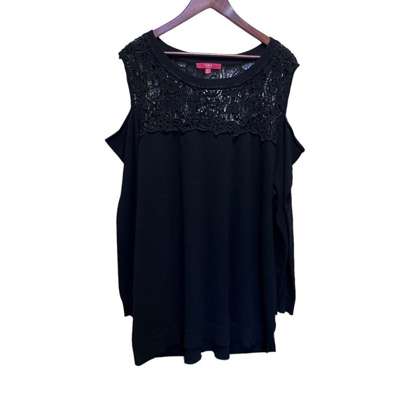 Cyrus Woman Black Knit Crochet Crew Neck Cold Shoulder Sweater Size 3x - Picture 2 of 9
